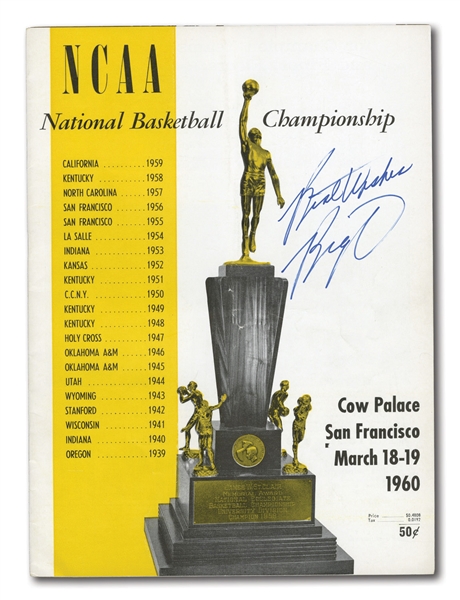 1960 NCAA CHAMPIONSHIP (OHIO STATE VS. CALIFORNIA) GAME PROGRAM SIGNED & INSCRIBED BY OSCAR ROBERTSON - LEADING SCORER OF 60 NCAA TOURNEY